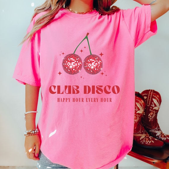 Retro Cherry Shirt Club Disco Shirt 70's Disco Shirt Disco Bride Disco Bachelorette Disco Outfit Cherry Shirt Mirrorball Shirt Cherry Disco