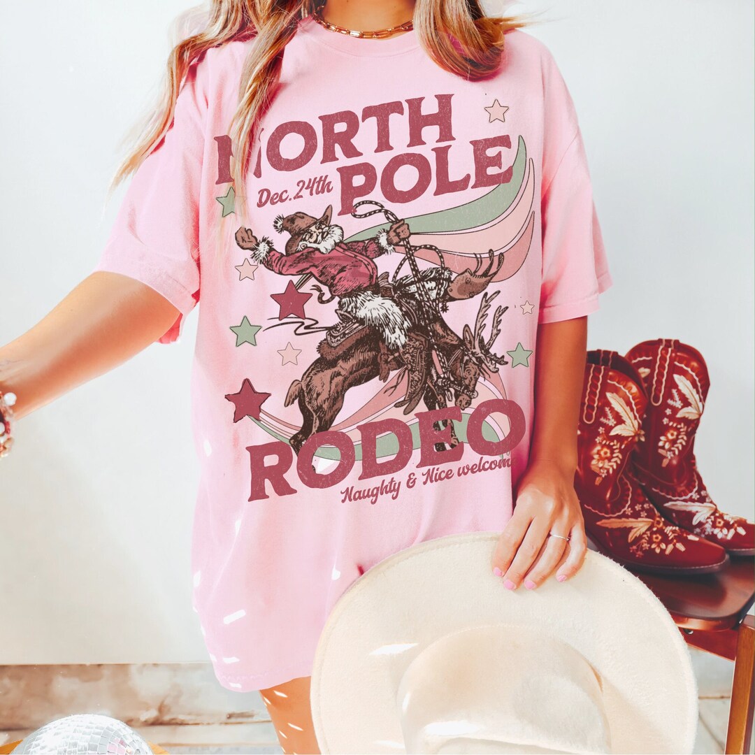 North Pole Rodeo Retro Western Christmas Shirt Western Cowboy Christmas ...