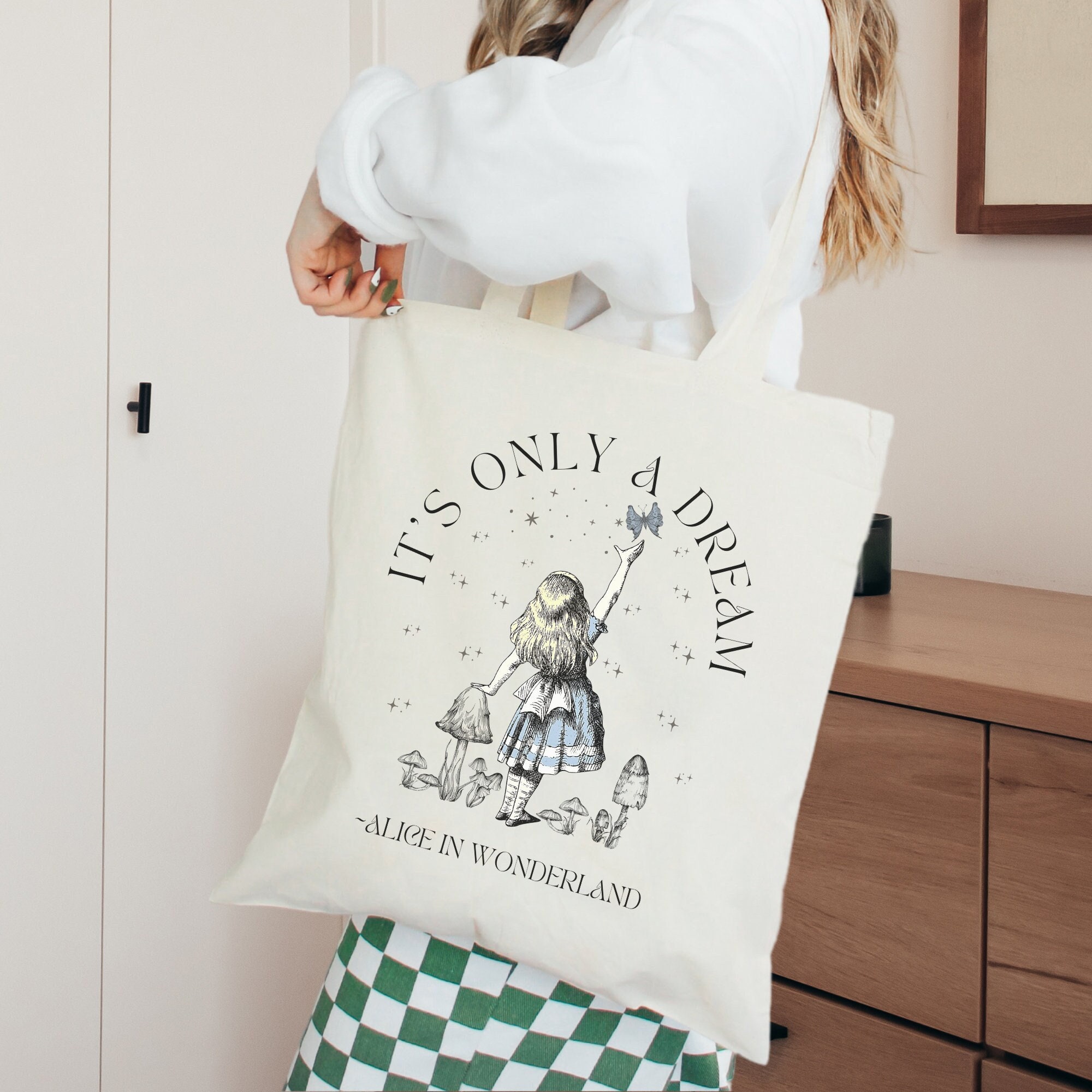 Alice In Wonderland Book Tote Bag Dark Academia Bookish Tote Bag Lewis  Carroll Tote Bag Aesthetic Trendy Tote Bag Book Tote Mad Hatter