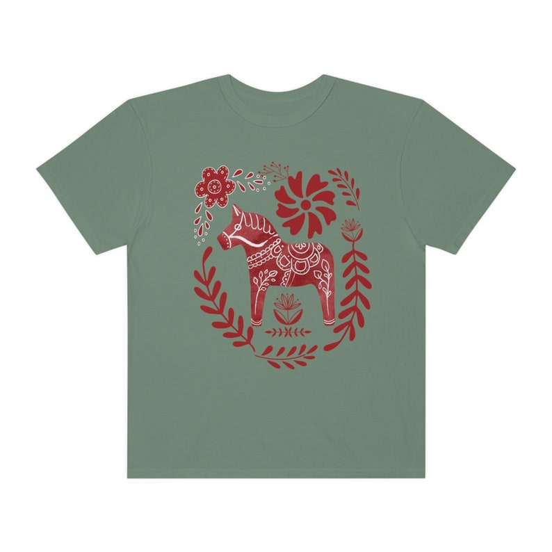 Scandinavian Shirt Christmas Crewneck Holiday Apparel Swedish Dala Horse Hygge Christmas Nordic Christmas Swedish Folk Art Cottagecore Shirt image 8