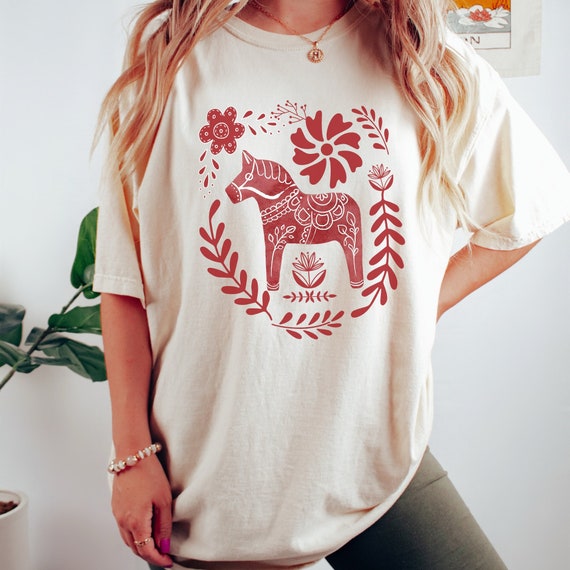 Scandinavian Shirt Christmas Crewneck Holiday Apparel Swedish Dala Horse Hygge Christmas Nordic Christmas Swedish Folk Art Cottagecore Shirt