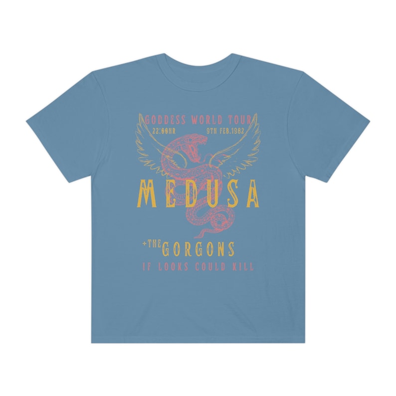 Medusa Distressed Band Tee Vintage Band T Shirt Snake Shirt Greek Mythology Greek Goddess Medusa Shirt Greek Apparel Grunge Fairycore Blue Jean