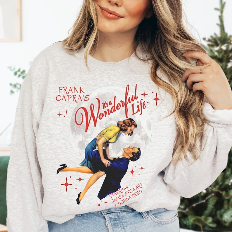 ¡Qué bello es vivir! Ropa navideña Lasso The Moon Sudadera navideña con cuello redondo George Lassos Moon Bedford Falls Sudadera navideña con película imagen 4
