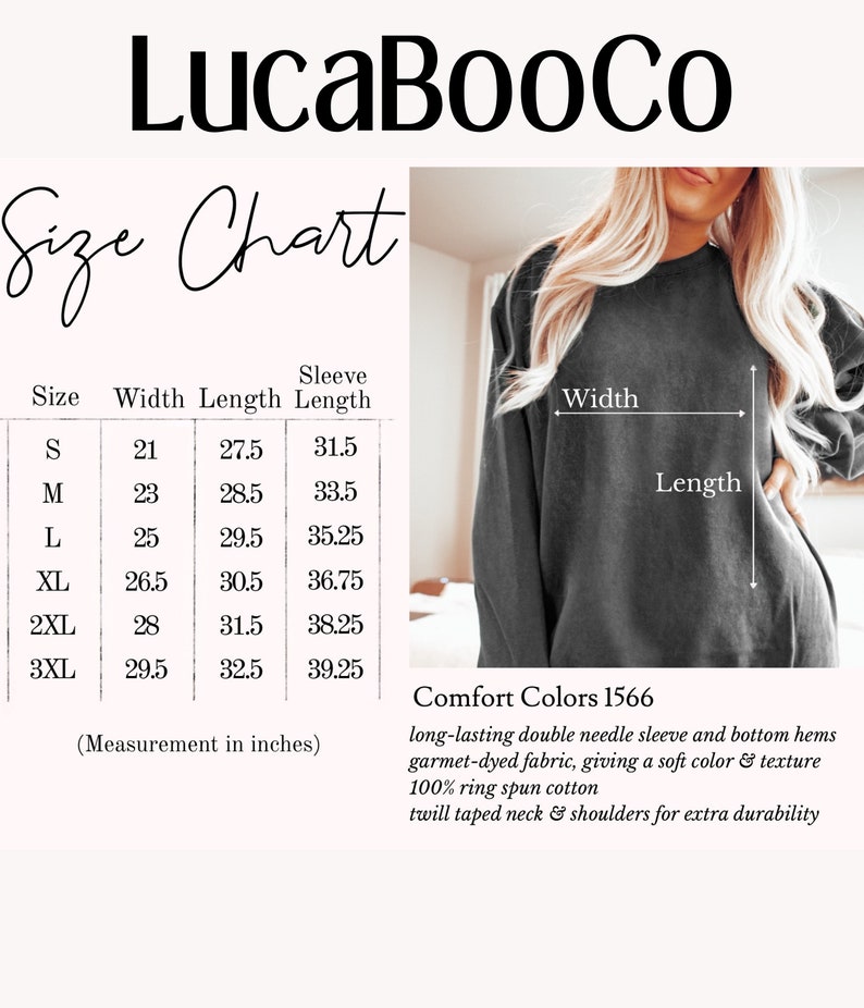 May include: Size chart for a long-sleeved sweatshirt with measurements in inches for width, length, and sleeve length. The chart includes sizes S, M, L, XL, 2XL, and 3XL. The sweatshirt is gray and has a double needle sleeve and bottom hems. The fabric is 100% ring spun cotton with a twill taped neck and shoulders.