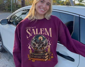 Retro Salem Book Club Sweatshirt Vintage Halloween Crewneck Skeleton Witch Sweater Book Related Gifts Summerween Witchy Things Salem Hoodie