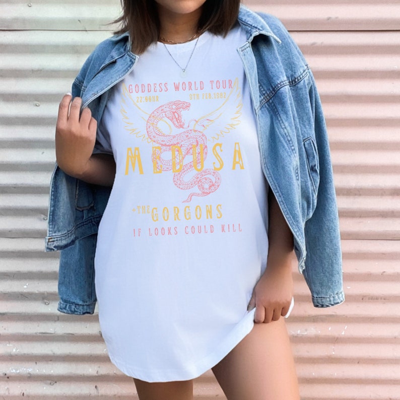 Medusa Distressed Band Tee Vintage Band T Shirt Snake Shirt Greek Mythology Greek Goddess Medusa Shirt Greek Apparel Grunge Fairycore White