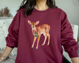 Deer Sweater Coquette Clothing Deer Sweatshirt Christmas Crewneck Christmas Sweater Reindeer Sweatshirt Coquette Top Victorian Aesthetic