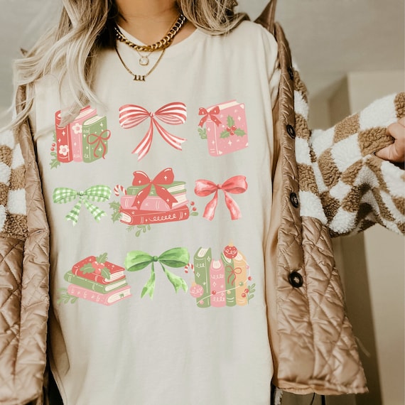 Christmas Bow Shirt Coquette Book Swag Bookish Things Bookstagram Booktrovert Book Lover Gift Bookclub Gifts Romantasy Coquette Clothes