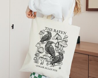 Edgar Allan Poe Trendy Tote Bag Goth Tote Bag Book Tote Bag Reading Tote Bag Dark Academia Aesthetic Tote Bag Poet Tote Bag Raven Bag