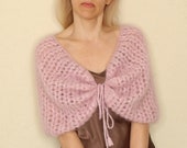 Lace pink mohair ewening wrap, Mohair evening shawl, Evening capelet Mohair evening cape Evening mohair bolero