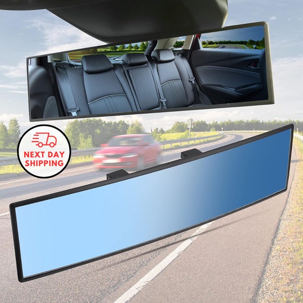 NEXT-DAY SHIPPING | Drive Safer with Panoramic Rearview Mirror: Universal Wide Angle Clip-on Reduce Blind spots for Cars, Suv, Trucks - Blue