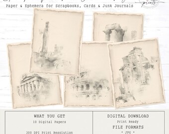 Glimpse of the Past - Journal Pages | Digital Papers 8.5 x 11 | Vintage | Ephemera | Tags | Pages