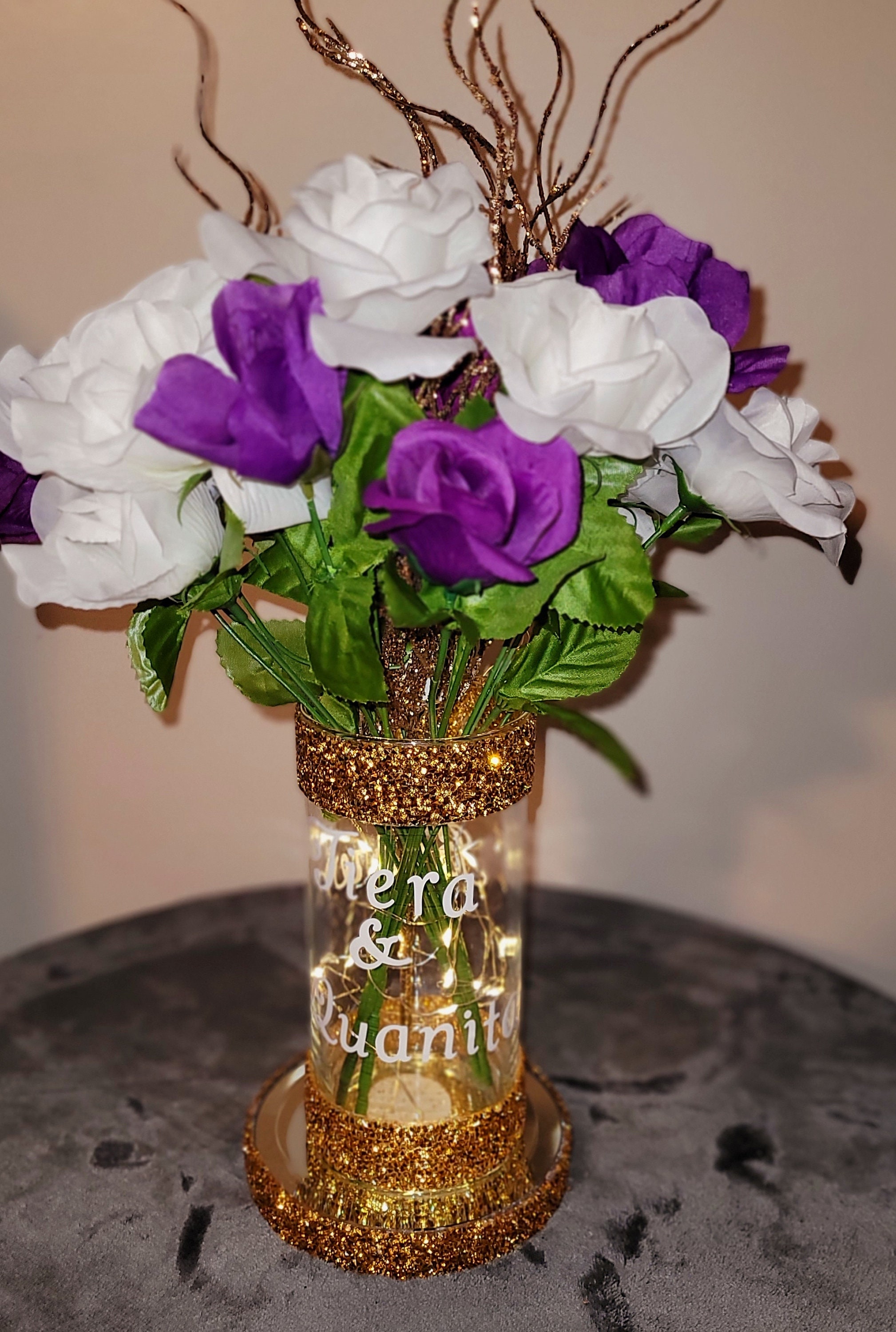Purple and white and Gold vase set Etsy