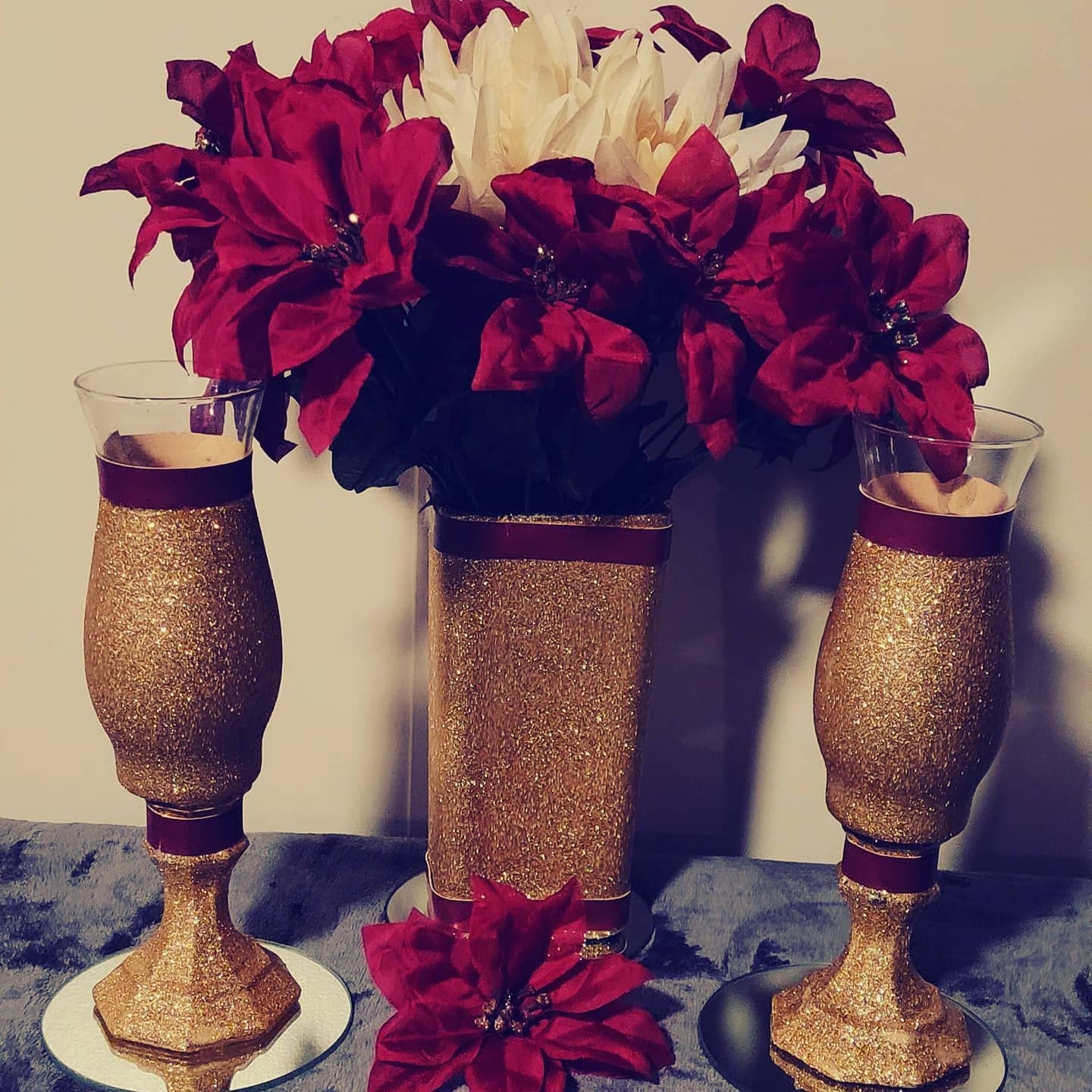 Gold &burgundy Vase Set Etsy