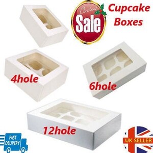 White Cupcake Boxes for 4 Hole/6 Hole And 12 Hole Various Quantities Fast Dispatch