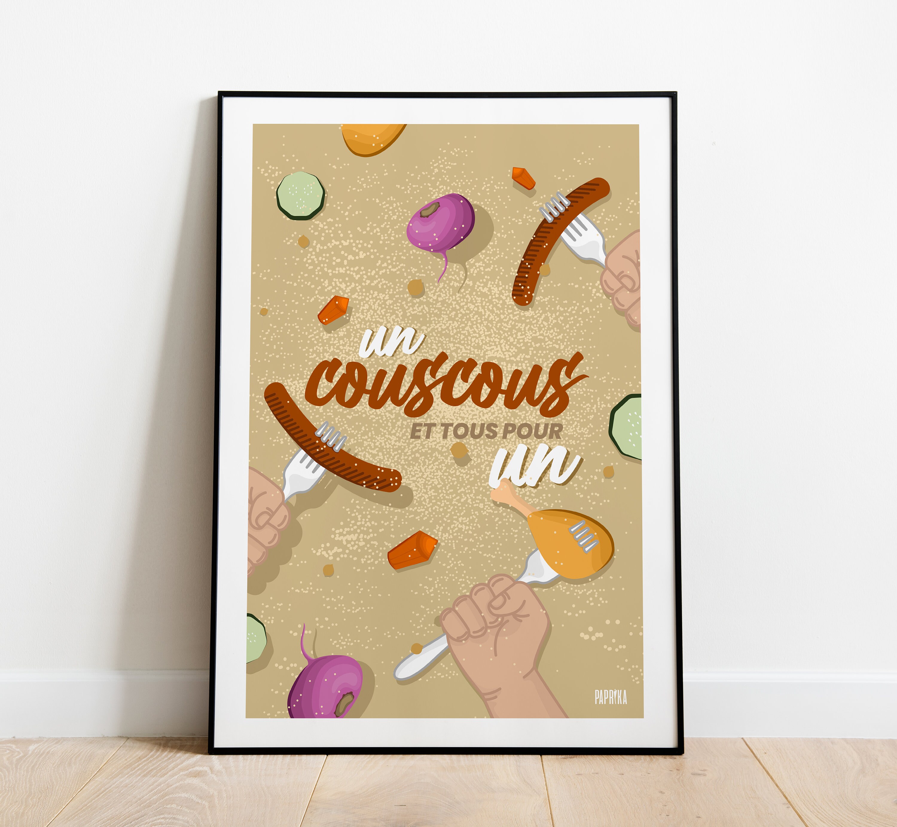 Affiche Illustration Un Couscous et Tous Pour - Proverbe Poster Décoration Murale