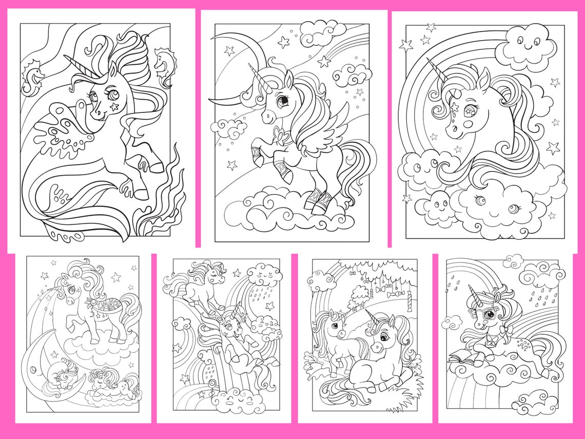 30 Cute Unicorns Coloring Pages Unicorns coloring book for | Etsy