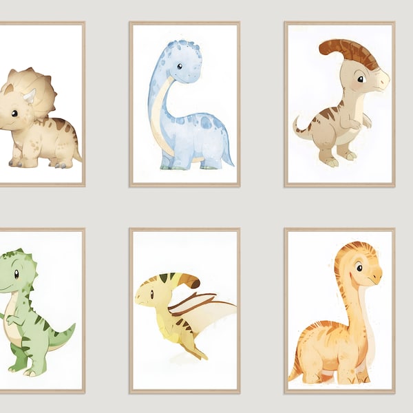 6 dinosaur pictures, dinosaurs for the children's room, wall pictures decoration cute dinosaurs