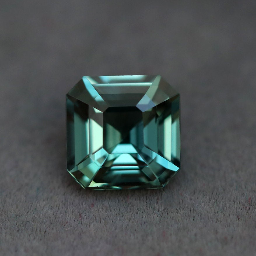 Natürlicher Türkis Saphir 1.09 ct, Loser Edelstein, Parti Saphir Ringe, Grüner Saphir Verlobungsring, Asscher Cut, Eheringe