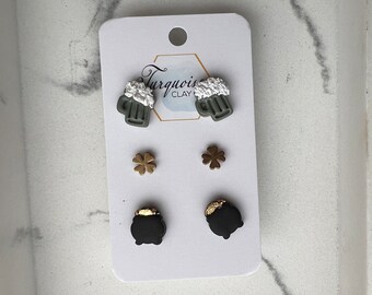 St. Patrick's Day Polymer Clay Earrings Stud Pack