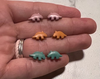 Handmade Polymer Clay Earrings | Lightweight Earrings | Dinosaur Stud Earrings | Triceratops Earrings | Dainty Earrings | Nickel Free