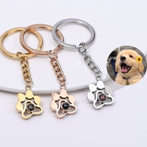 Dog Paw Key Ring-Personalized Projection Photo Keychain-Custom Pet Image Projection Keychain-Pet Memorial Gifts for Women Men