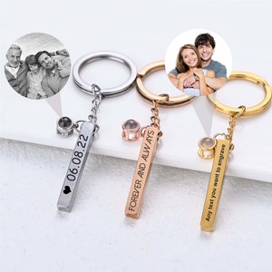 Projection Photo Keychain,Engrave Monogram 3D Bar Pendant Keychain, Custom Projection Keychain, Anniversary gift,Memorial gift
