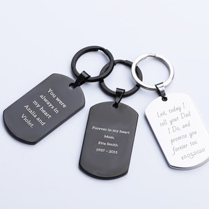 Personalized Dog Tag Keychain-Engraved Date/Name Keyring-Custom Text Key Chain Rings-Personalized Stainless Steel Keyring-Father's Day Gift