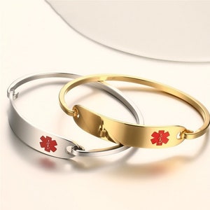 Pulsera de alerta médica personalizada, brazalete con letras grabadas, pulsera de identificación grabada, pulsera de identificación de alerta, brazalete con monograma personalizado