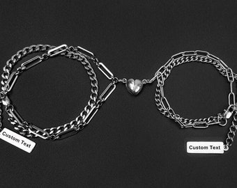Bracelets de couple magnétiques appariés-Texte personnalisé / symbole gravé Bracelet-Bracelet magnétique amoureux-Bracelets de couple réglables-Amoureux/Cadeau de couple