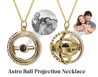 925 Sterling Silver Astro Ball Projection Necklace,Personalized Photo Necklace,Projection Picture Necklace, Astronomical Jewelry Gift
