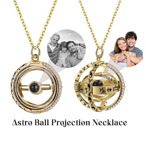 925 sterling zilveren Astro Ball projectie ketting, gepersonaliseerde foto ketting, projectie foto ketting, astronomische sieraden cadeau