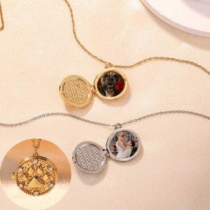 Personalized Diamond Locket Necklace-Custom Photo Locket Paw Print Necklace-Fashion Jewelry Gifts-Customized Image Pet Memorial Pendants