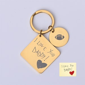 Actual Handwriting/Drawing Keychain for Dad-Signature Keychain-Kid's Drawing/Handwriting Gift for Father-Personalized Father's Day Gift