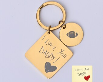 Actual Handwriting/Drawing Keychain for Dad-Signature Keychain-Kid's Drawing/Handwriting Gift for Father-Personalized Father's Day Gift