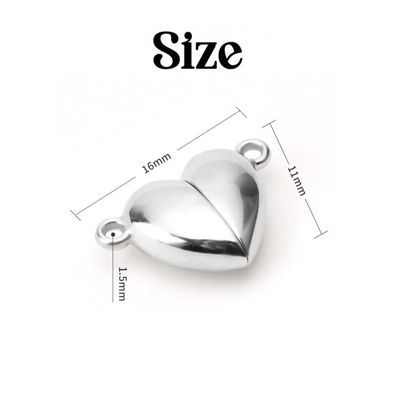 Puede incluir: Cierre de coraz&oacute;n plateado de 16 mm de ancho, 11 mm de alto y 1,5 mm de grosor. El cierre est&aacute; dise&ntilde;ado para ser utilizado en la fabricaci&oacute;n de joyas.