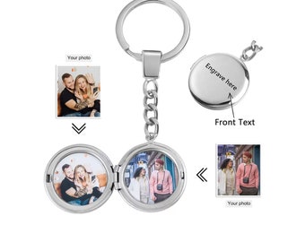 Porte-clés médaillon photo personnalisé, porte-clés pendentif médaillon rond avec image à l'intérieur, porte-clés médaillon personnalisable avec texte