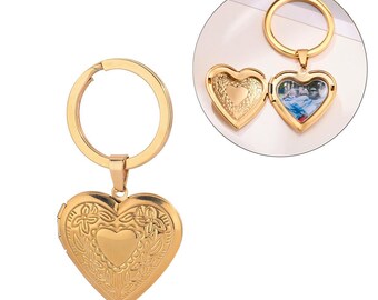 Personalized Photo Locket Keychain, Engraved Text Stainless Steel Keepsake Keychain for Women Men Gifts