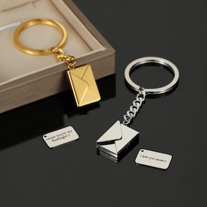 Llavero de sobre personalizado, llavero de huella digital personalizado, grabado de carta de amor oculta, llavero de mensaje secreto para mujeres y hombres, regalos de amor