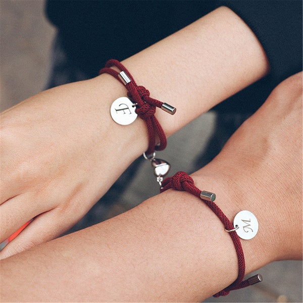 Paired Magnetic Couple Bracelets-Custom Name/Symbol/Date/Number Engraved Bracelet-Adjustable Bracelets-Lover/Couple/Best Friend Gift