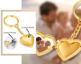 Personalisierte Foto Locket Schlüsselanhänger, Individuelle Erinnerung Bild & Text Locket Schlüsselanhänger, Liebe Herz Locket Schlüsselanhänger, Gravieren Name Schlüsselanhänger