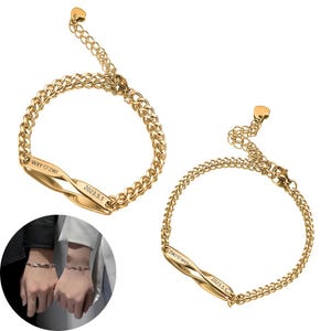 2Pcs Engraving Bangle-Customized Couple Promise Bracelet-Stainless Steel Inifinity ID Bracelets for Women Men Personalized Couple Bracelet