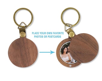 Personalized Photo Wood Keychain, Vintage Magnetic Locket Keychain, Custom Image Keychain, Engrave Text Keychain for Father's Day Gift