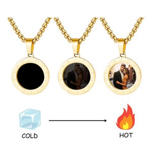 Personalized Heat-Activated Magic Necklace with Hidden Picture, Custom Text Heat Color Changing Photo Necklace, Mother&#39;s Day Gifts