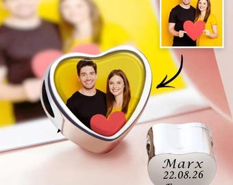Dije de corazón con foto personalizada, cuenta europea con imagen personalizada, dijes para hacer pulseras y collares.