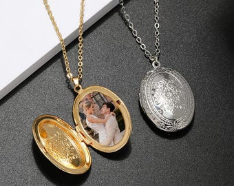 Personalized Photo Oval Locket Necklace: Stainless Steel Custom Picture Pendant