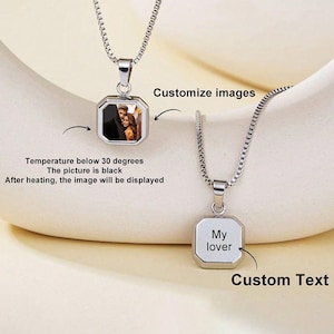Personalized Heat-Activated Magic Necklace with Hidden Picture, Custom Heart Heat Color Changing Photo Necklace, Gift for Her
