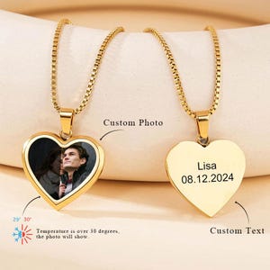 Personalized Heat Activated Magic Necklace with Hidden Picture-Custom Heart Heat Color Changing Photo Necklace-Engrave Text Necklace