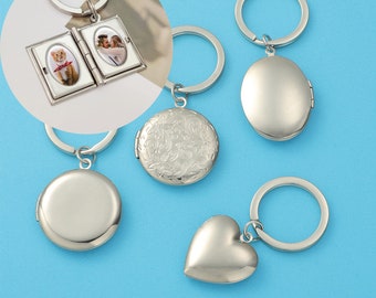 Porte-clés médaillon photo personnalisé, porte-clés pendentif médaillon avec texte personnalisé avec image à l'intérieur, porte-clés médaillon ouvrable avec nom personnalisable