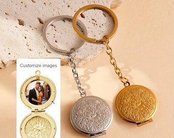 Personalized Photo Locket Keychain, Engraved Text Key Rings Pendant, Stainless Steel Keepsake Lockets, Custom Women's Gifts